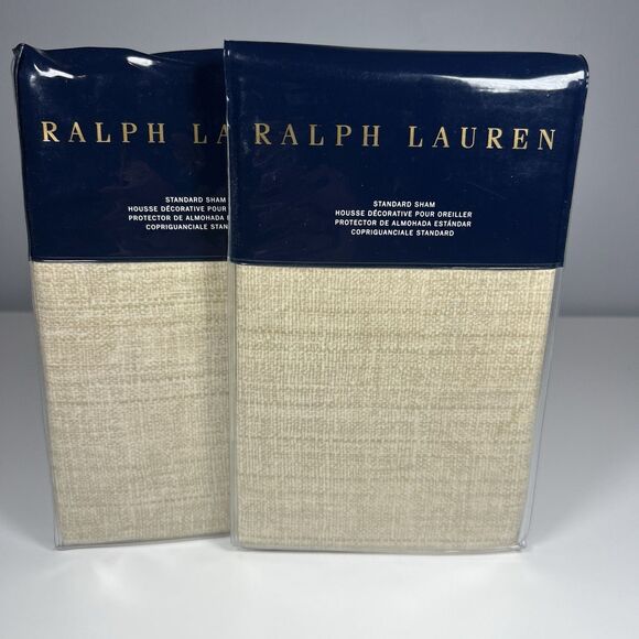 2 Ralph Lauren Mulholland Drive Reeves Standard Pillow Shams Pair Natural - Picture 1 of 5